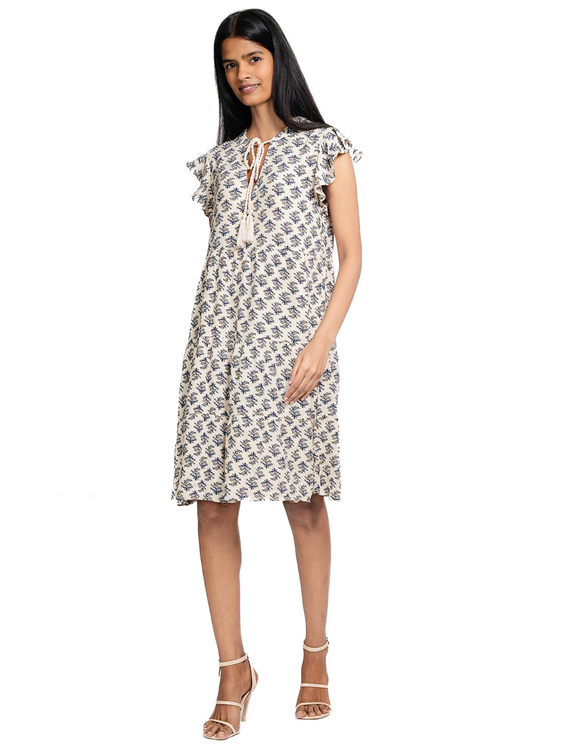 women printed tie up neck a-line dress - 21687095 - Zoom Image - 0