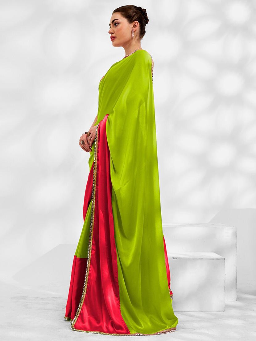 women green bordered saree with blouse - 21687298 -  Standard Image - 1