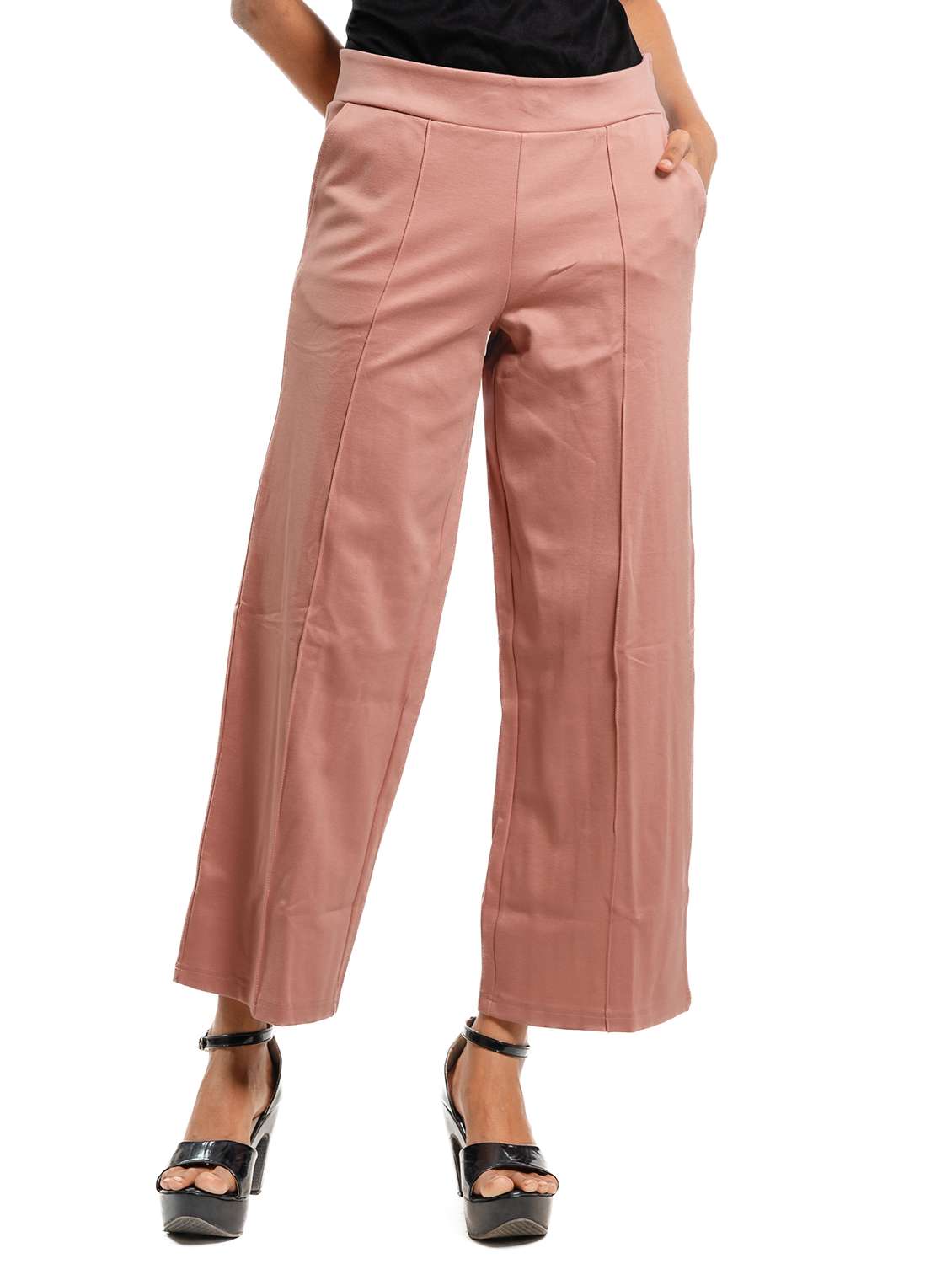 women solid mid rise wide leg trouser