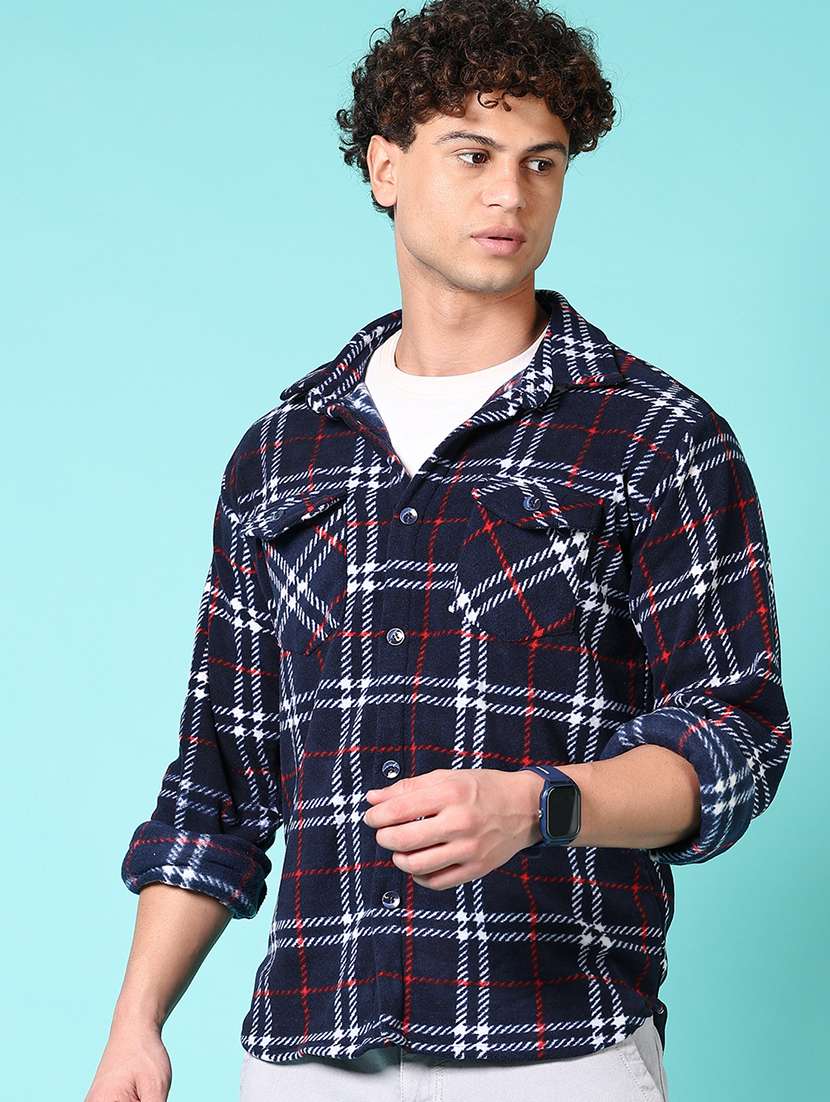 men long sleeves checkered shacket - 21687487 -  Standard Image - 1
