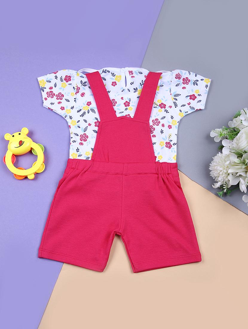 girls fuchsia printed t-shirt & dungaree set - 21687514 - Standard Image - 1