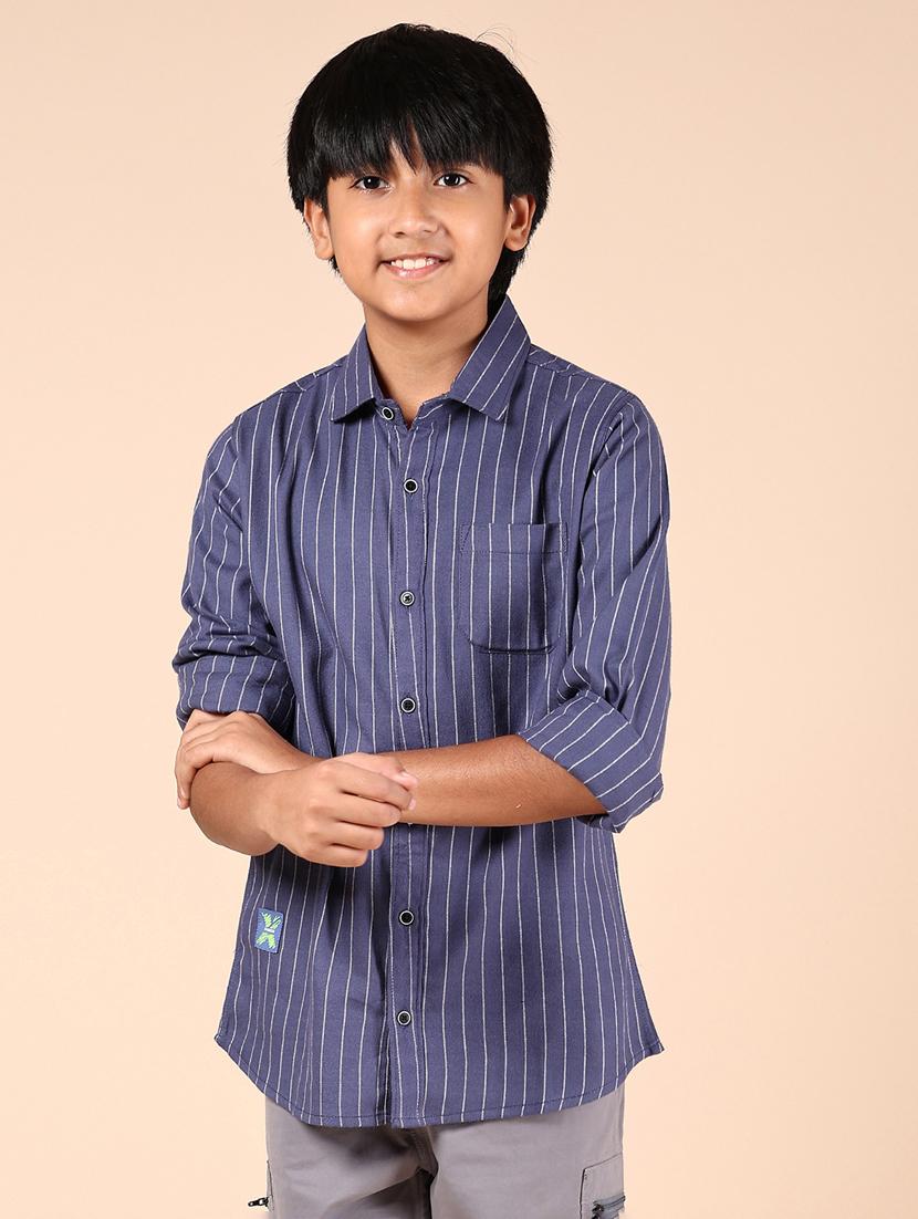 boys striped collared long sleeves shirt - 21687522 -  Standard Image - 1
