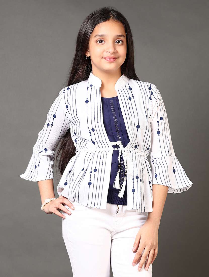 girls mandarin neck printed top