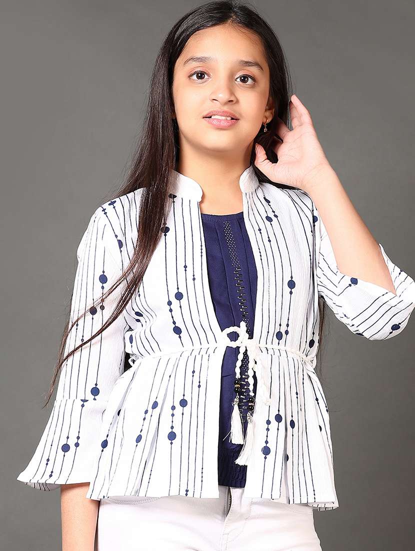 girls mandarin neck printed top - 21687528 - Standard Image - 1