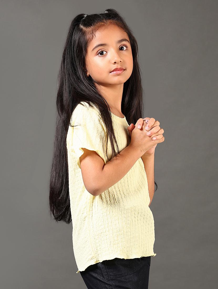 girls round neck self design top - 21687538 - Standard Image - 1