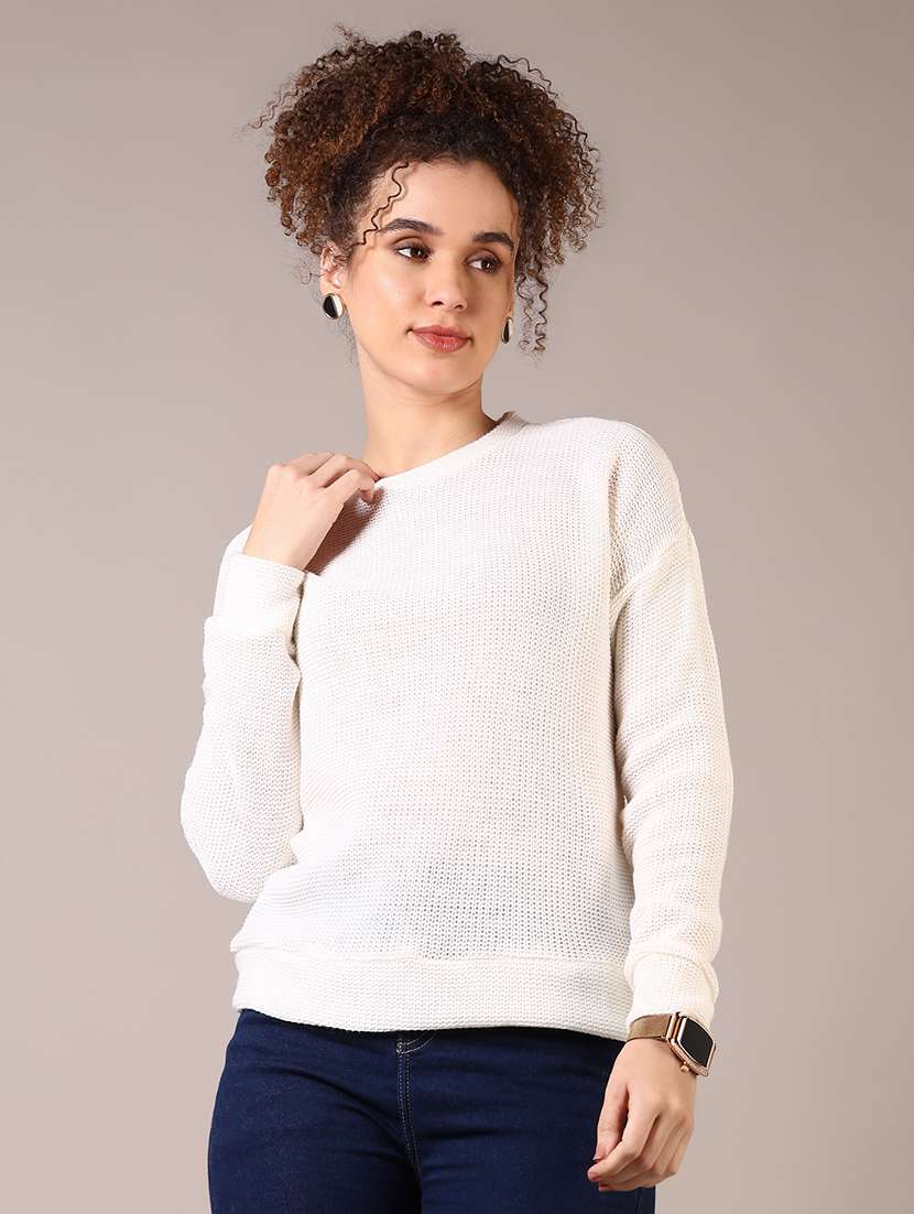 women solid long sleeves pullover - 21687544 -  Standard Image - 1