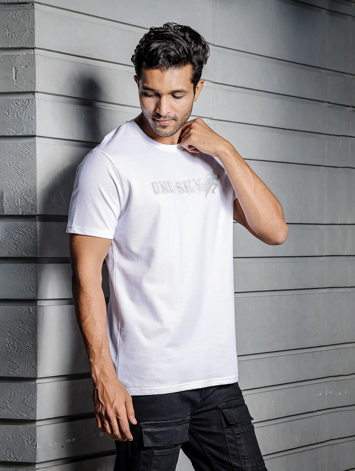 men round neck chest print t-shirt - 21687696 -  Standard Image - 1
