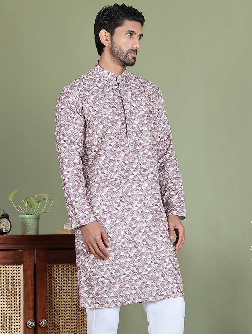 men printed mandarin neck long kurta - 21687706 - Standard Image - 1