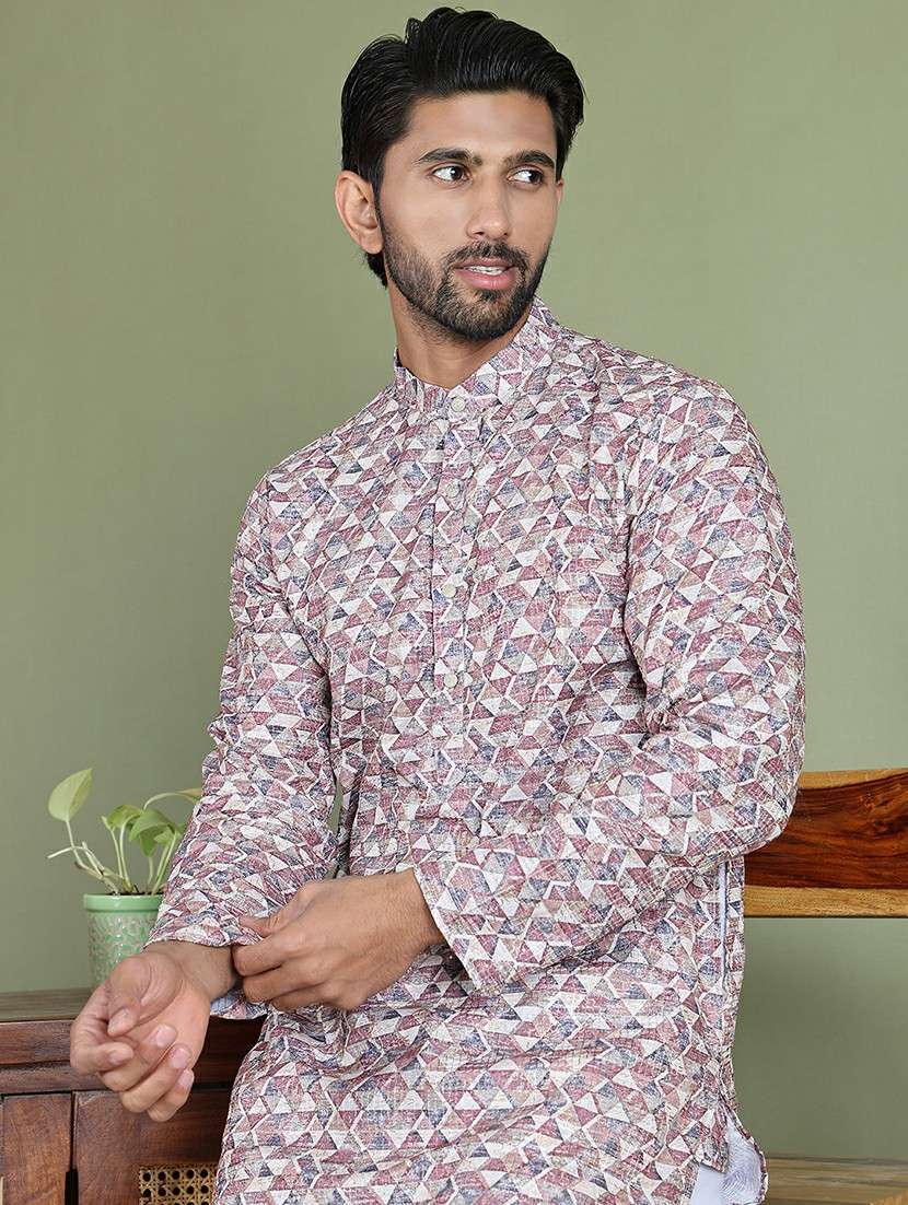 men printed mandarin neck long kurta - 21687706 - Standard Image - 4