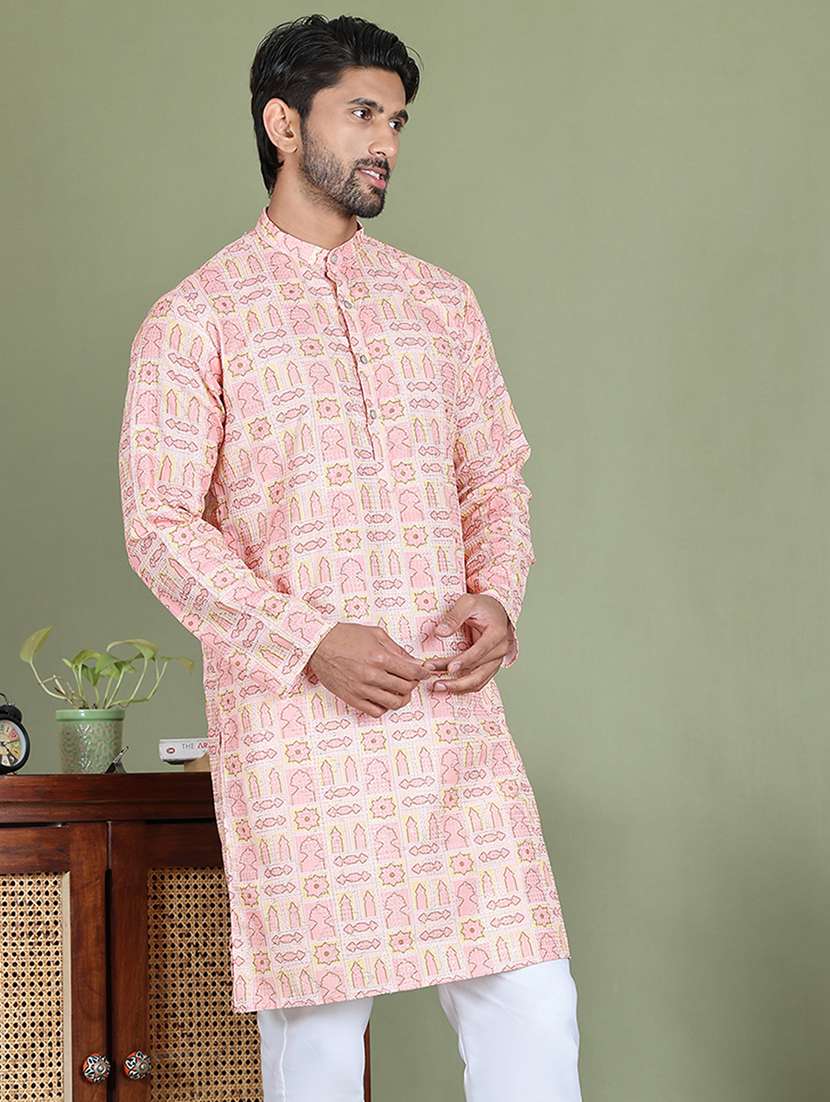 men printed mandarin neck long kurta - 21687707 -  Standard Image - 1
