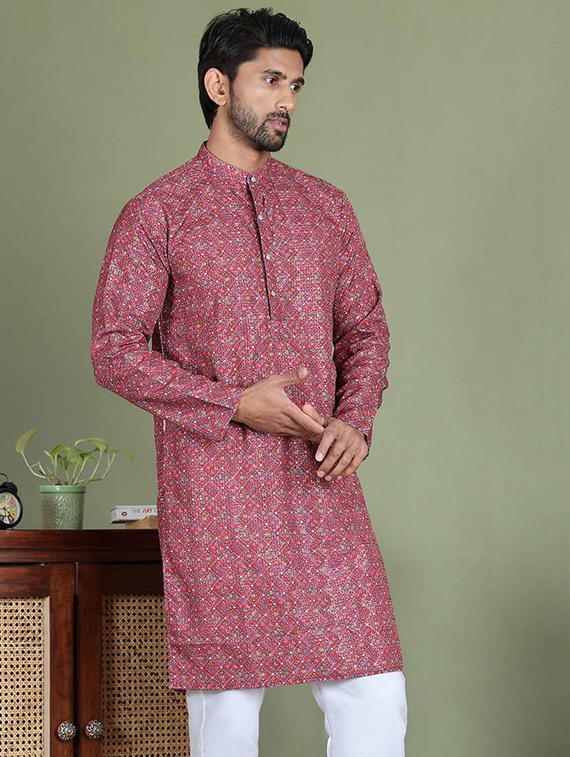 men printed mandarin neck long kurta - 21687708 -  Standard Image - 1