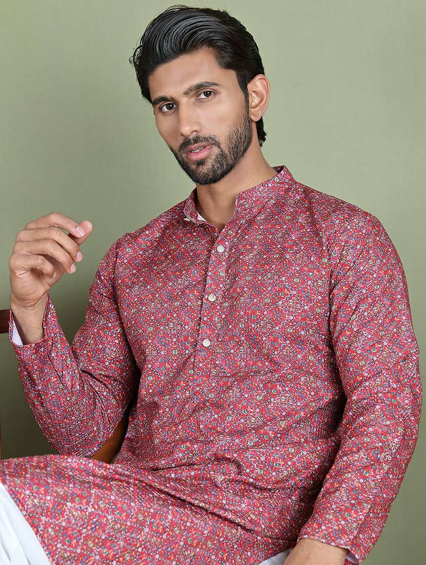 men printed mandarin neck long kurta - 21687708 -  Standard Image - 4