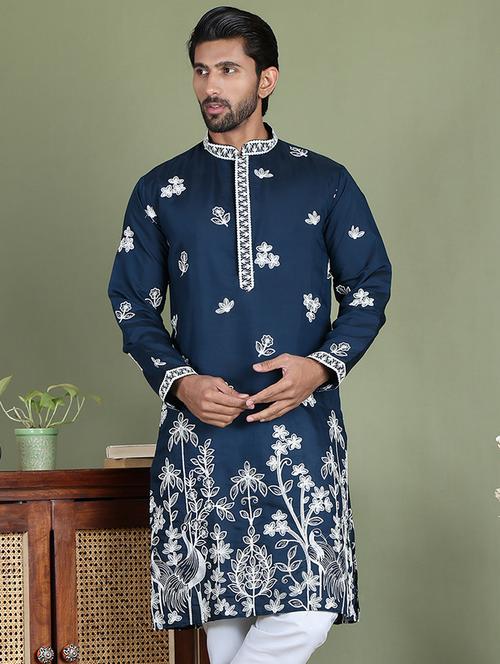 men embroidered mandarin neck long kurta - 21687717 -  Standard Image - 0