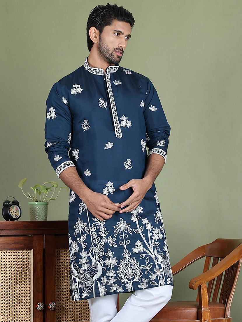men embroidered mandarin neck long kurta - 21687717 -  Standard Image - 1