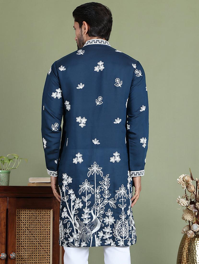 men embroidered mandarin neck long kurta - 21687717 - Standard Image - 4