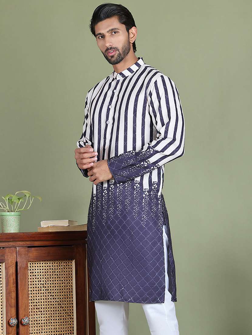 men printed mandarin neck long kurta - 21687718 -  Standard Image - 1
