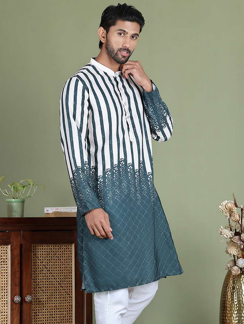 men printed mandarin neck long kurta - 21687719 -  Standard Image - 1
