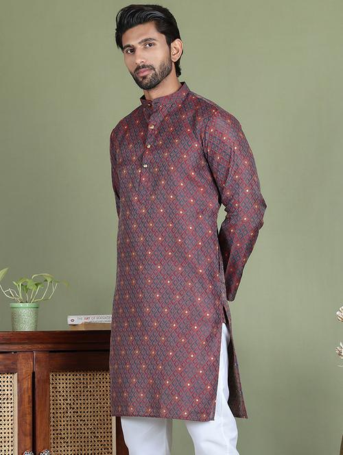 men printed mandarin neck long kurta - 21687722 -  Standard Image - 0
