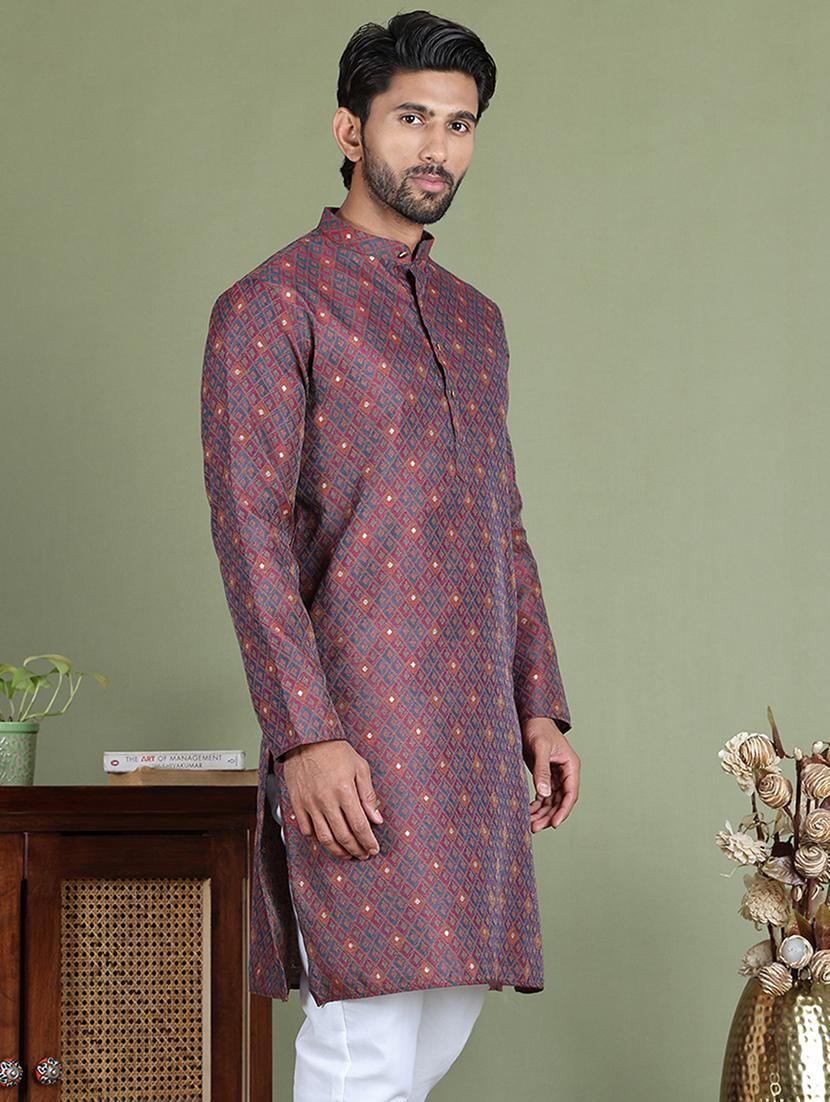men printed mandarin neck long kurta - 21687722 -  Standard Image - 1