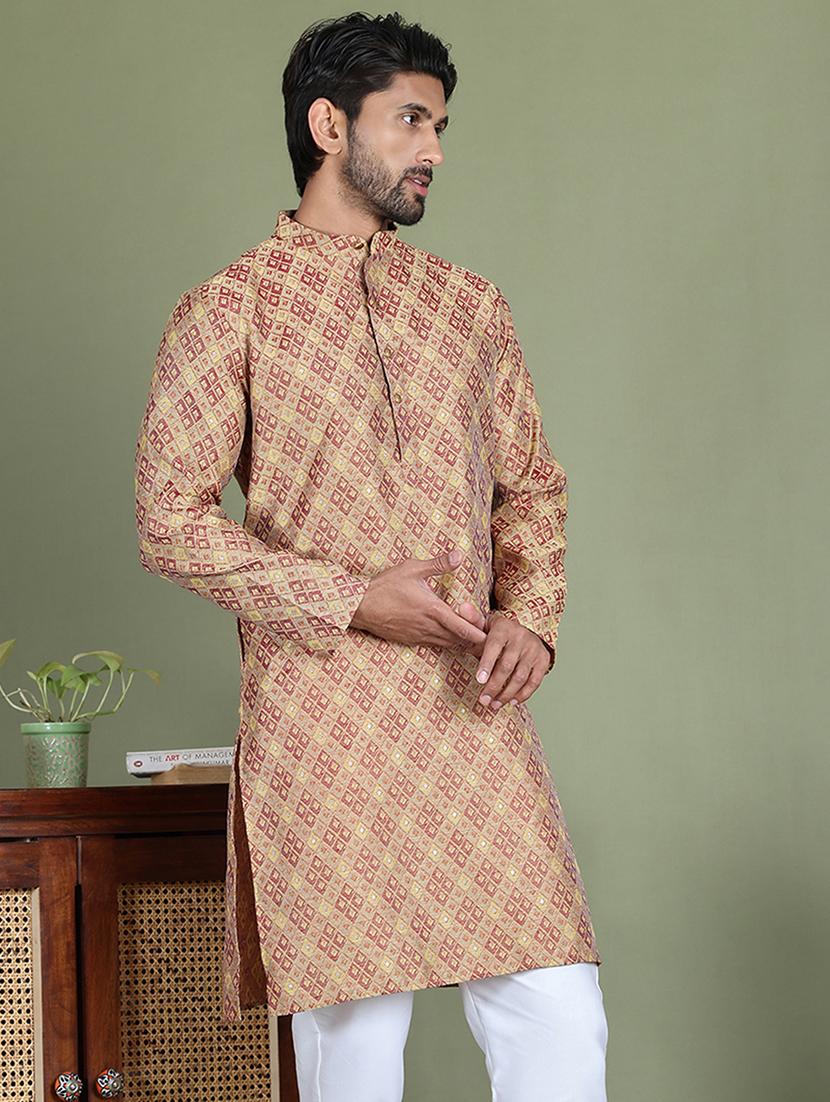 men printed mandarin neck long kurta - 21687723 -  Standard Image - 1