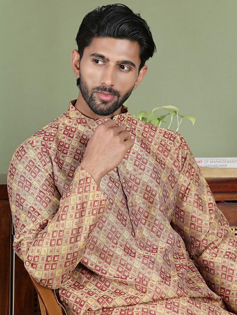 men printed mandarin neck long kurta - 21687723 - Standard Image - 4