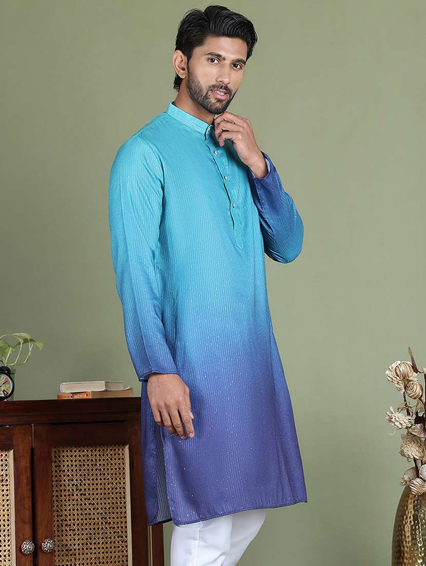 men sequin mandarin neck long kurta - 21687724 -  Standard Image - 1