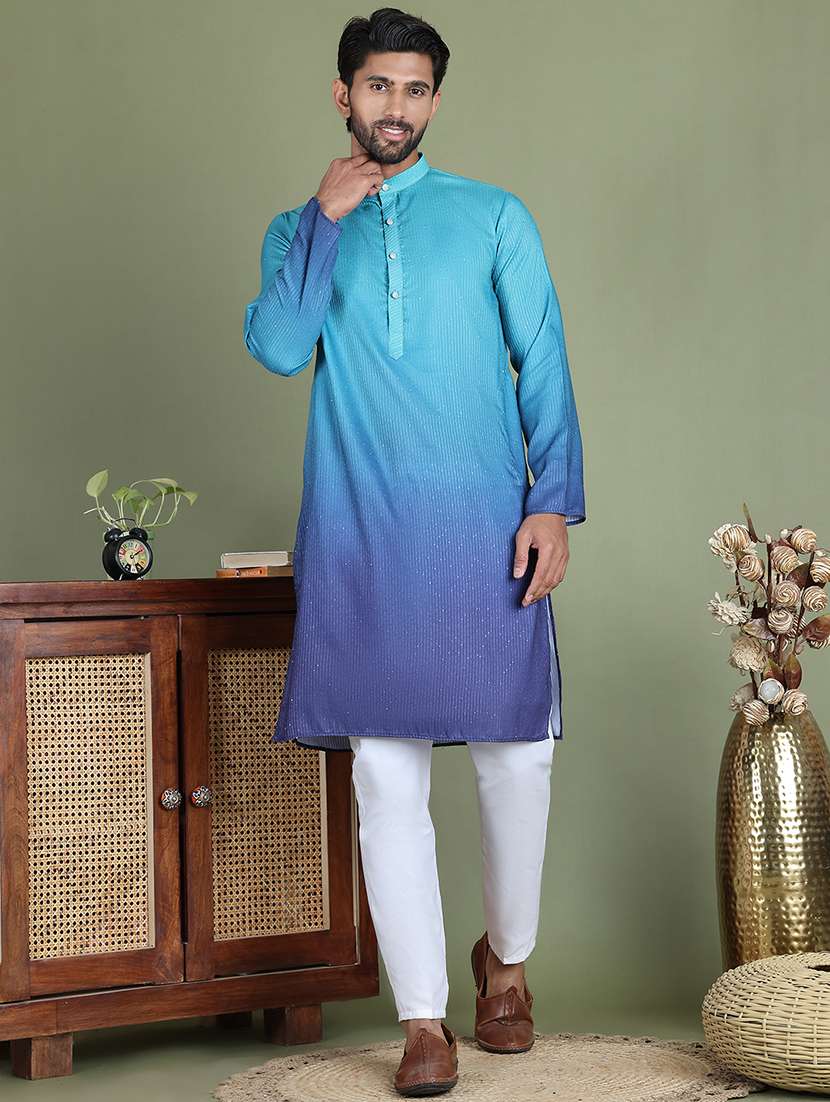 men sequin mandarin neck long kurta - 21687724 -  Standard Image - 4