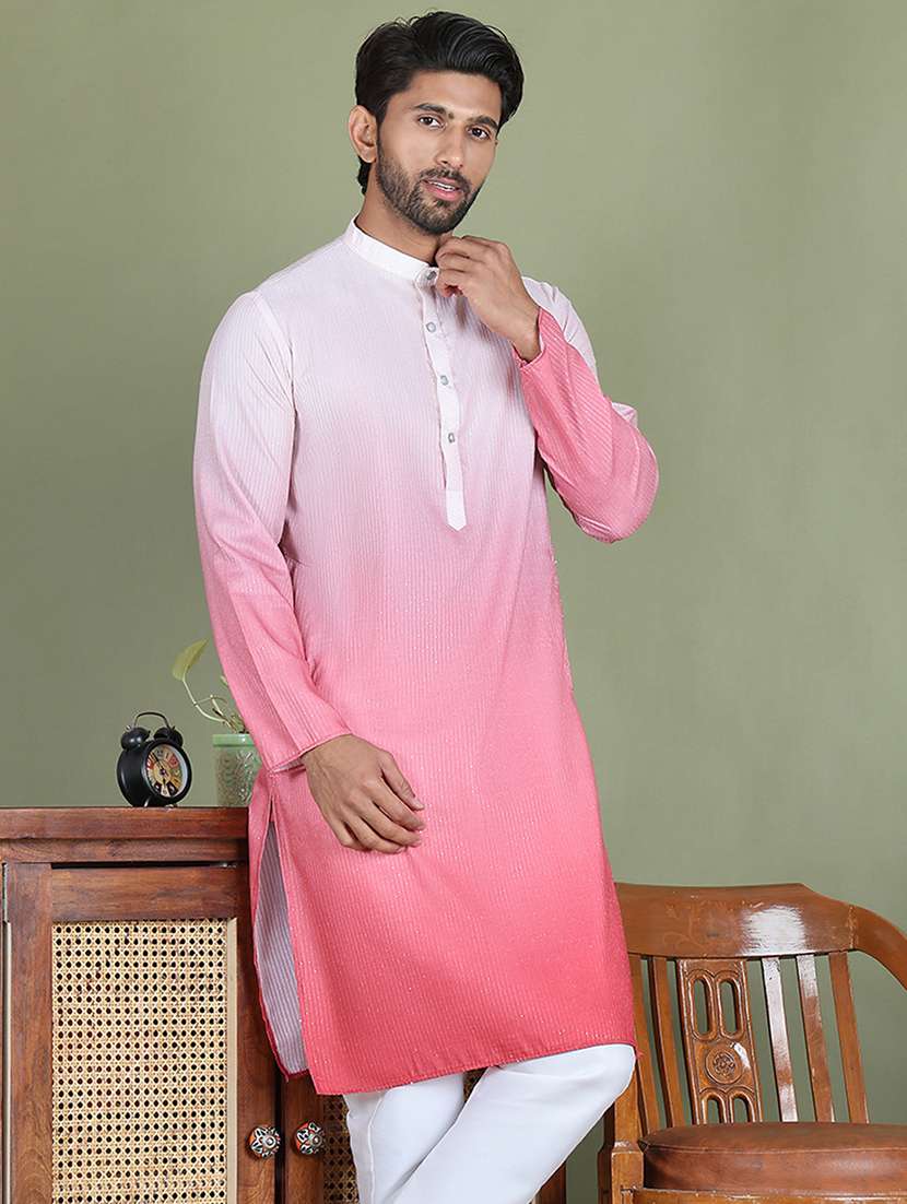 men sequin mandarin neck long kurta - 21687725 - Standard Image - 1