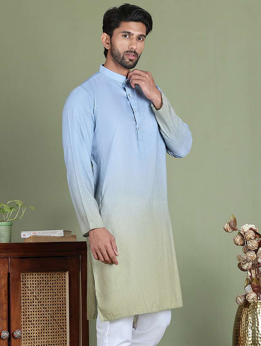 men sequin mandarin neck long kurta - 21687726 -  Standard Image - 1