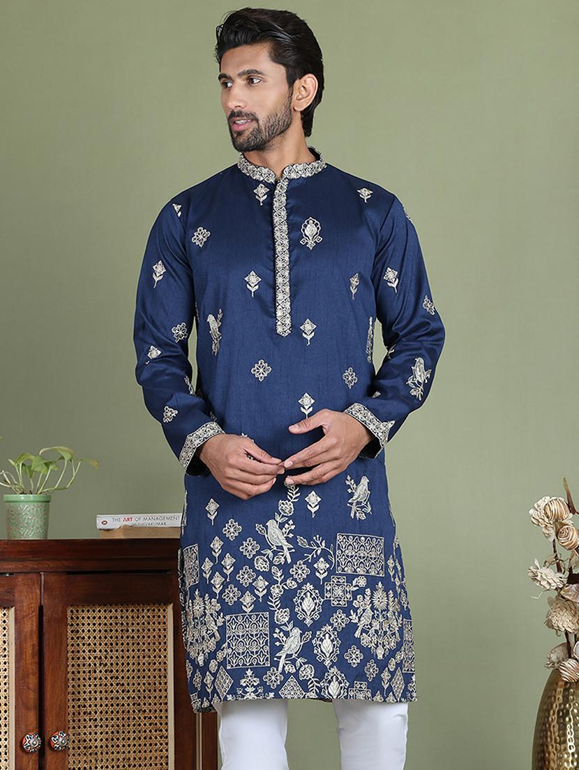 men embroidered mandarin neck long kurta - 21687727 - Zoom Image - 0