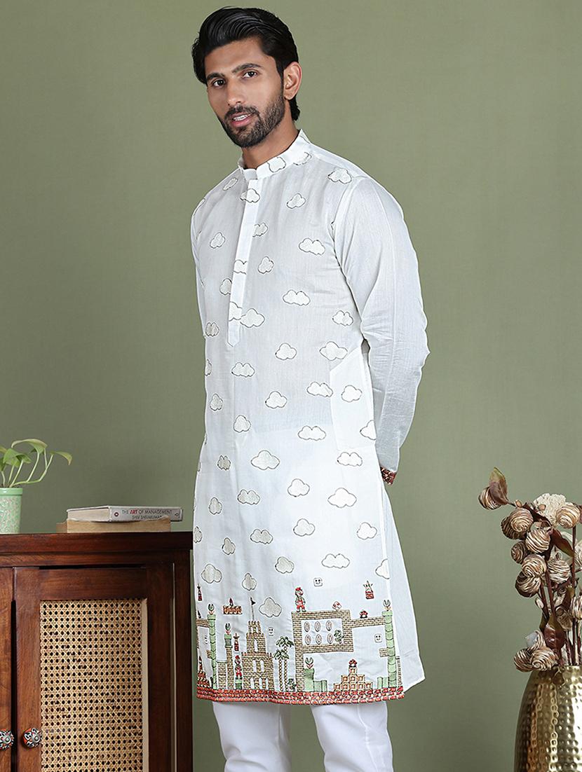 men embroidered mandarin neck long kurta - 21687732 - Standard Image - 1