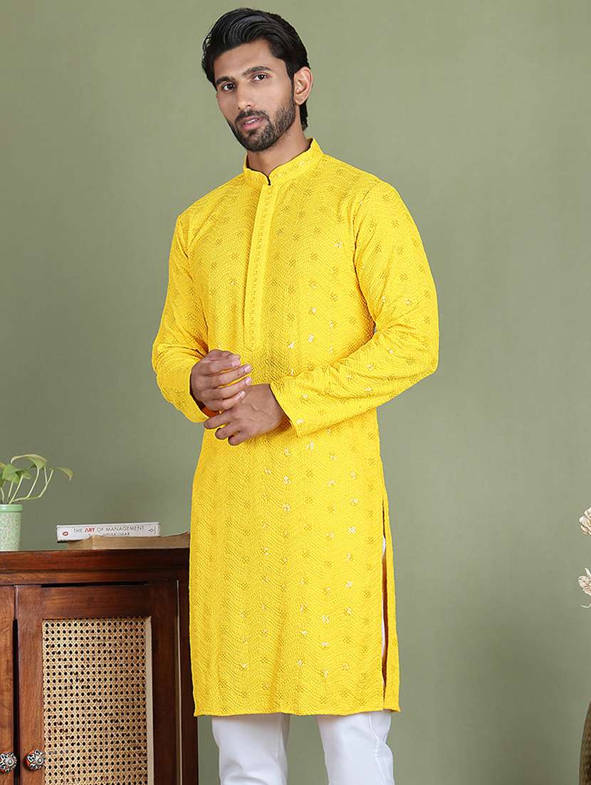 men embroidered mandarin neck long kurta - 21687735 -  Standard Image - 1