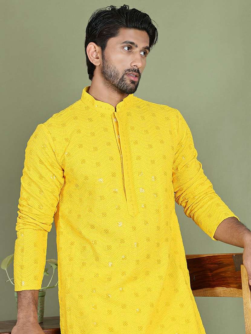 men embroidered mandarin neck long kurta - 21687735 -  Standard Image - 4