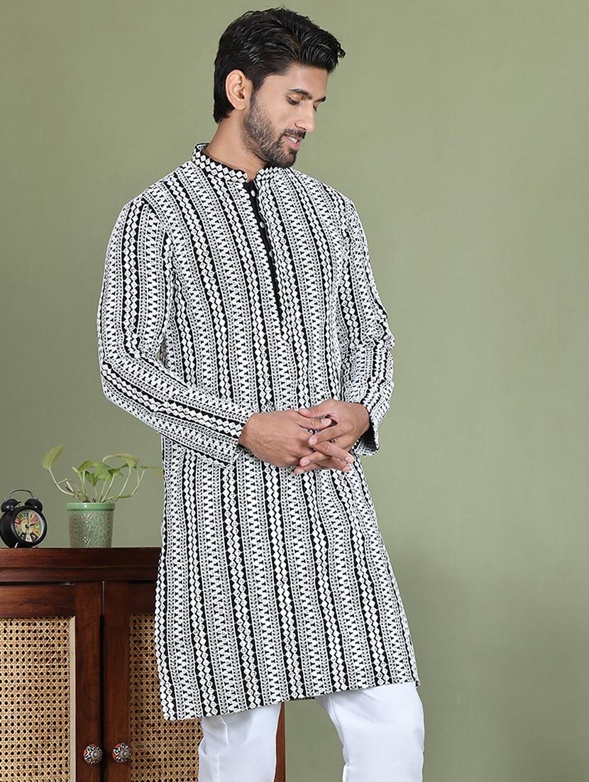 men embroidered mandarin neck long kurta - 21687736 -  Standard Image - 1