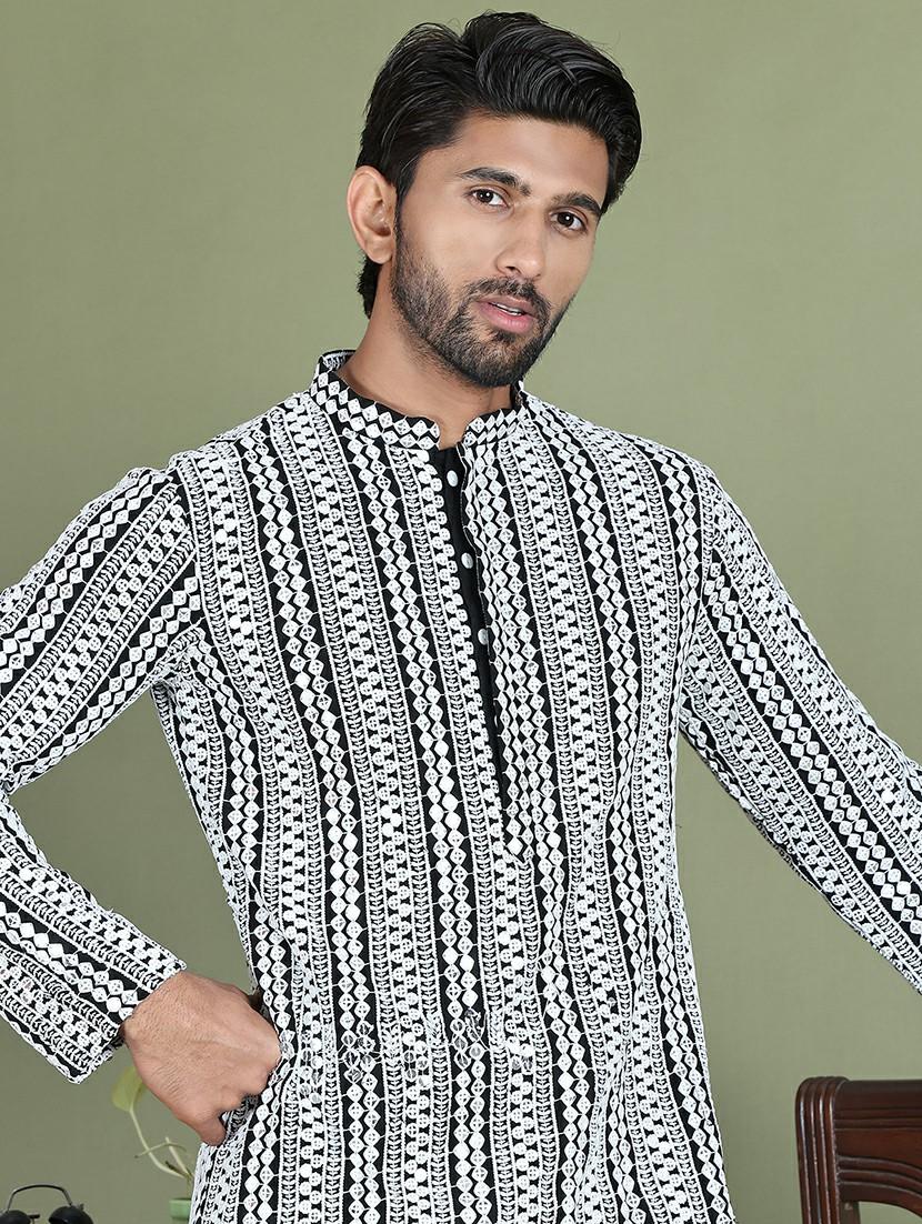 men embroidered mandarin neck long kurta - 21687736 - Standard Image - 4