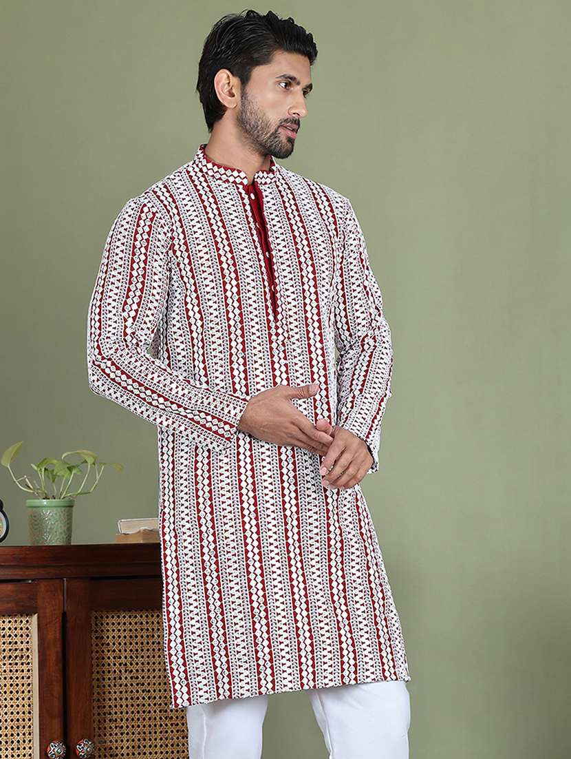 men embroidered mandarin neck long kurta - 21687737 -  Standard Image - 1