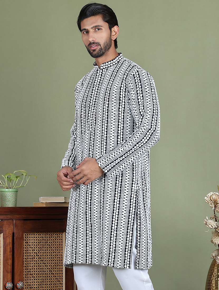 men embroidered mandarin neck long kurta - 21687738 - Standard Image - 1