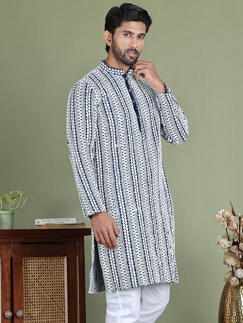 men embroidered mandarin neck long kurta - 21687739 -  Standard Image - 1