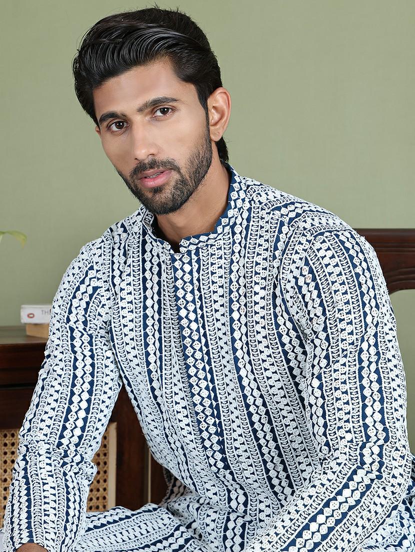 men embroidered mandarin neck long kurta - 21687739 - Standard Image - 4