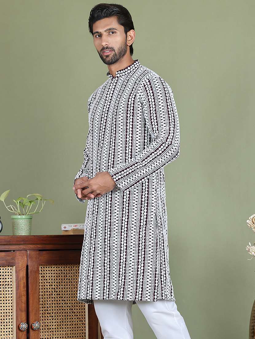 men embroidered mandarin neck long kurta - 21687740 -  Standard Image - 1