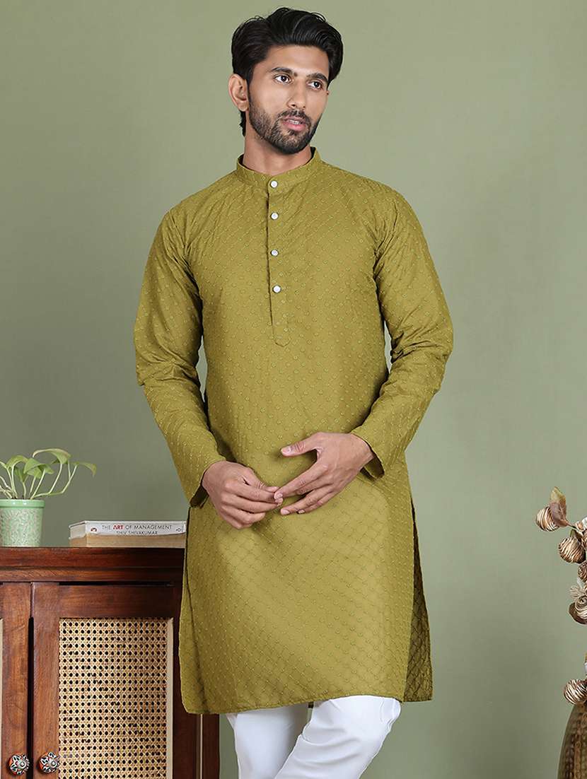 olive cotton long  kurta