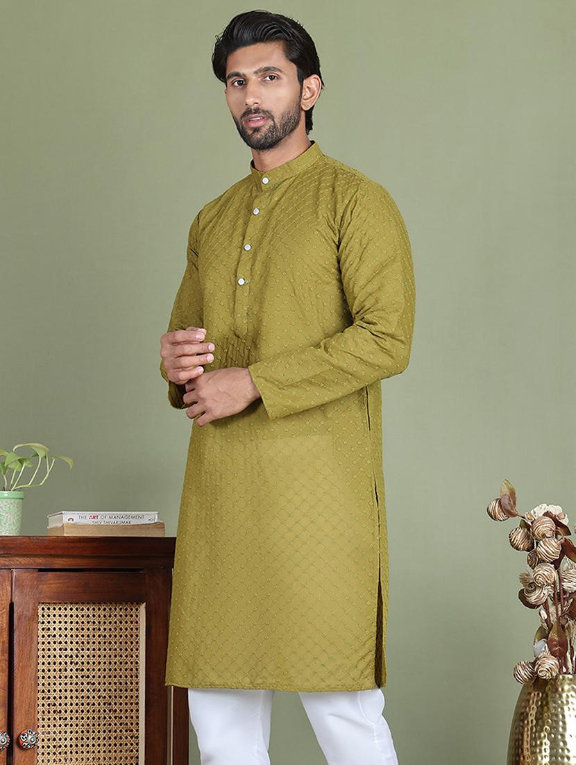 olive cotton long kurta - 21687744 - Standard Image - 1