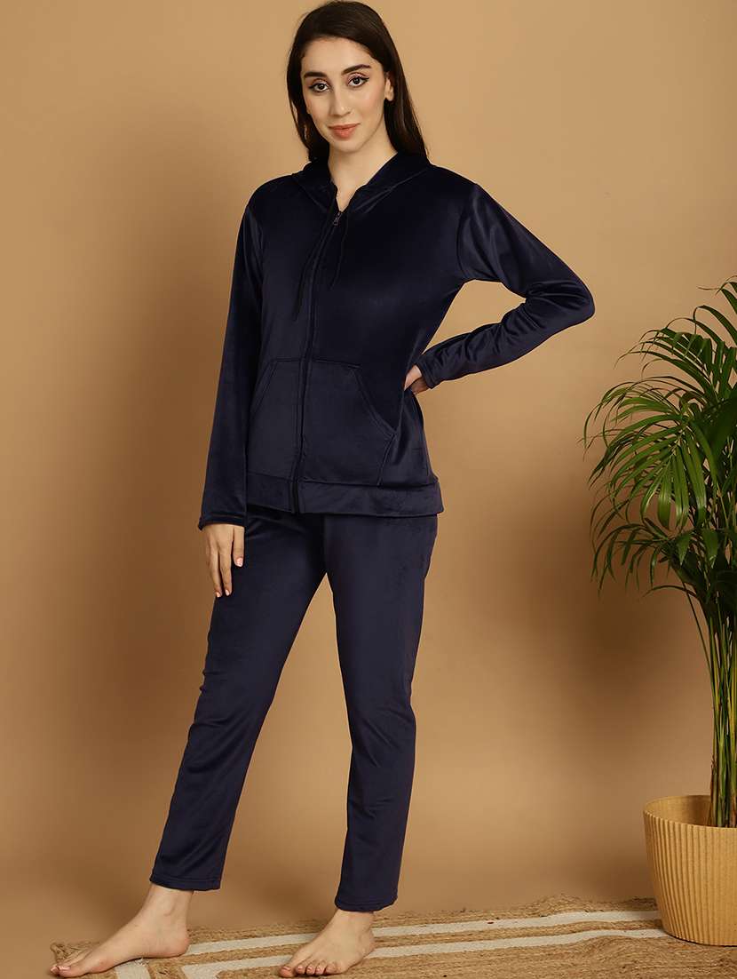 women solid velvet nightwear set - 21687839 -  Standard Image - 1