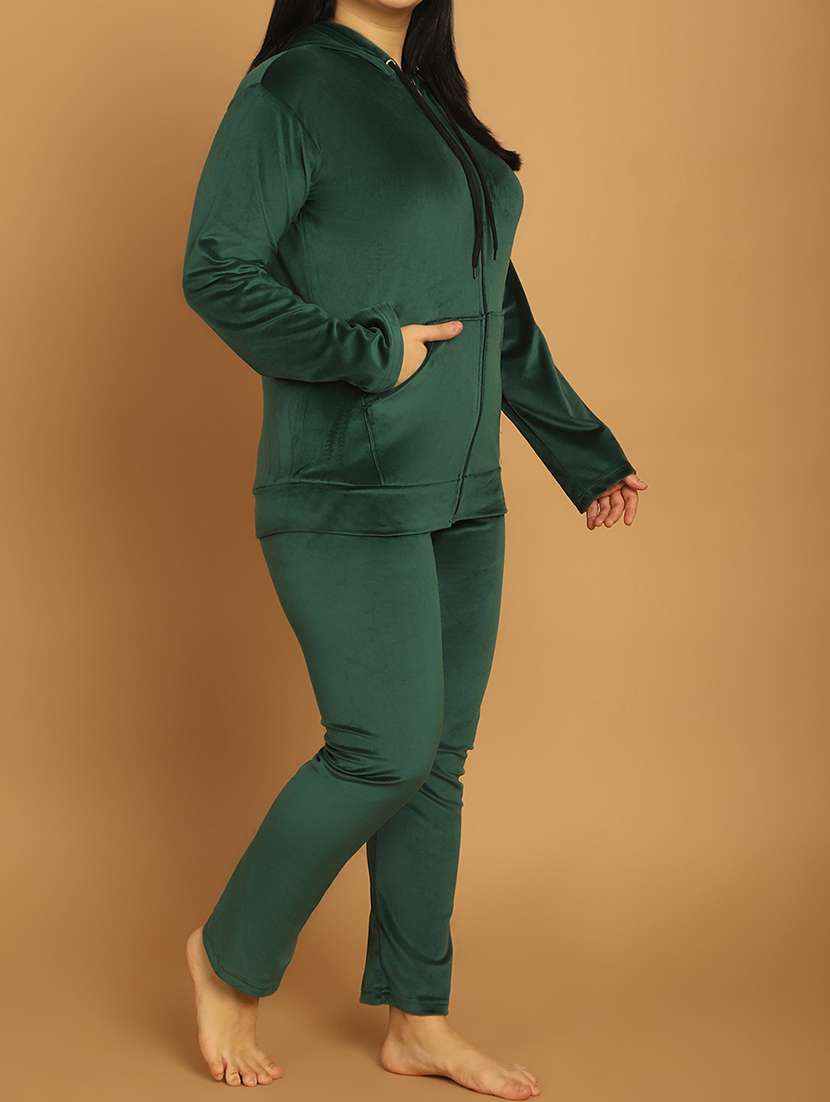 women solid velvet nightwear set - 21687849 -  Standard Image - 1