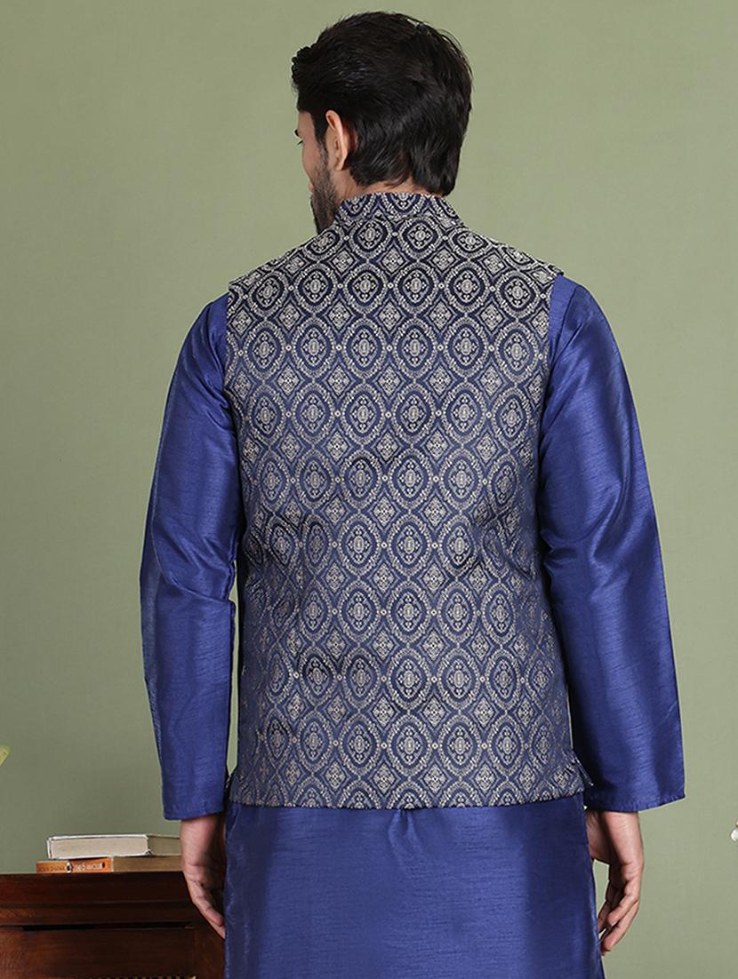 brown silk blend nehru jacket - 21687895 - Standard Image - 4