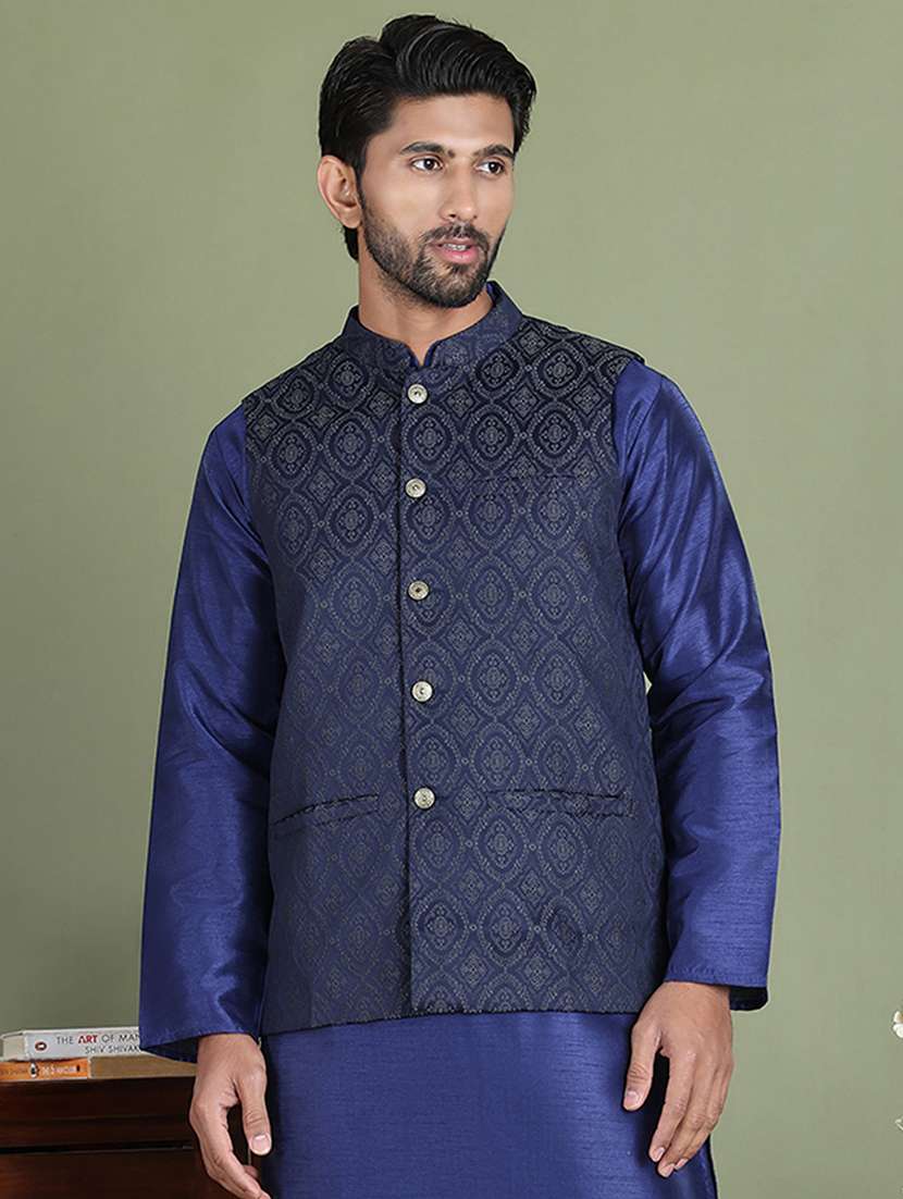 silver silk blend nehru jacket