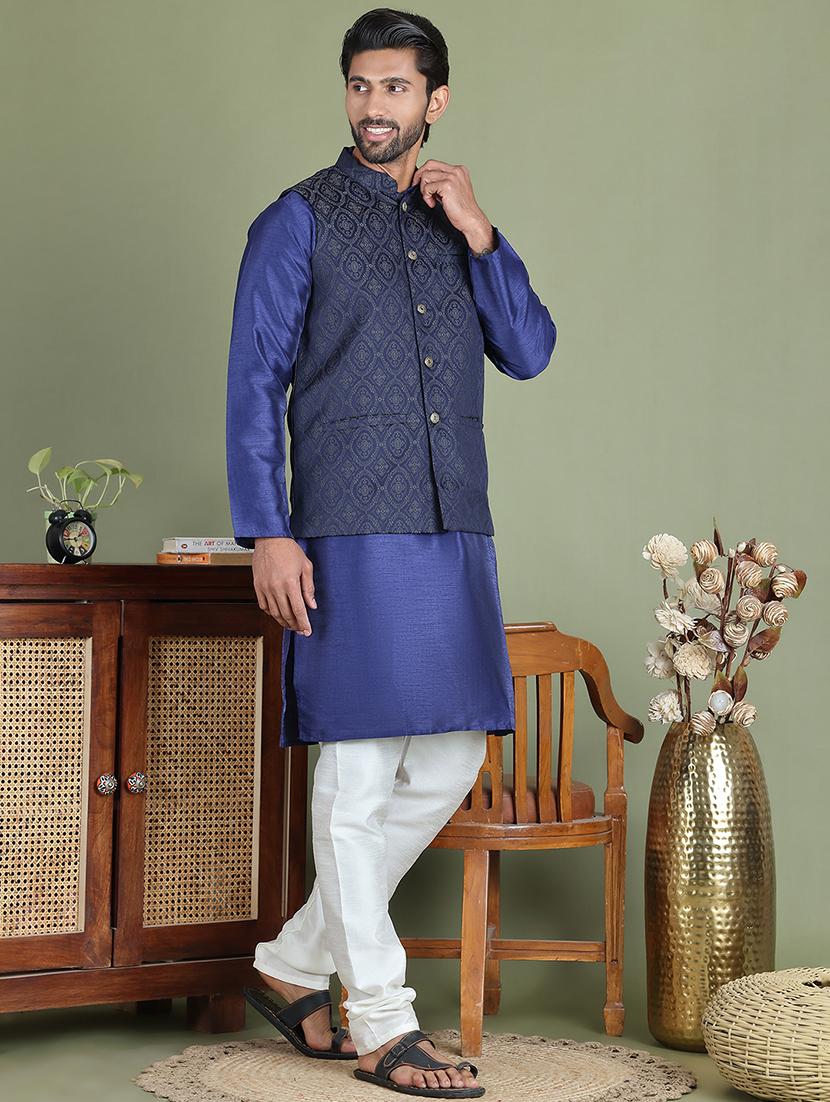 silver silk blend nehru jacket - 21687897 - Standard Image - 4