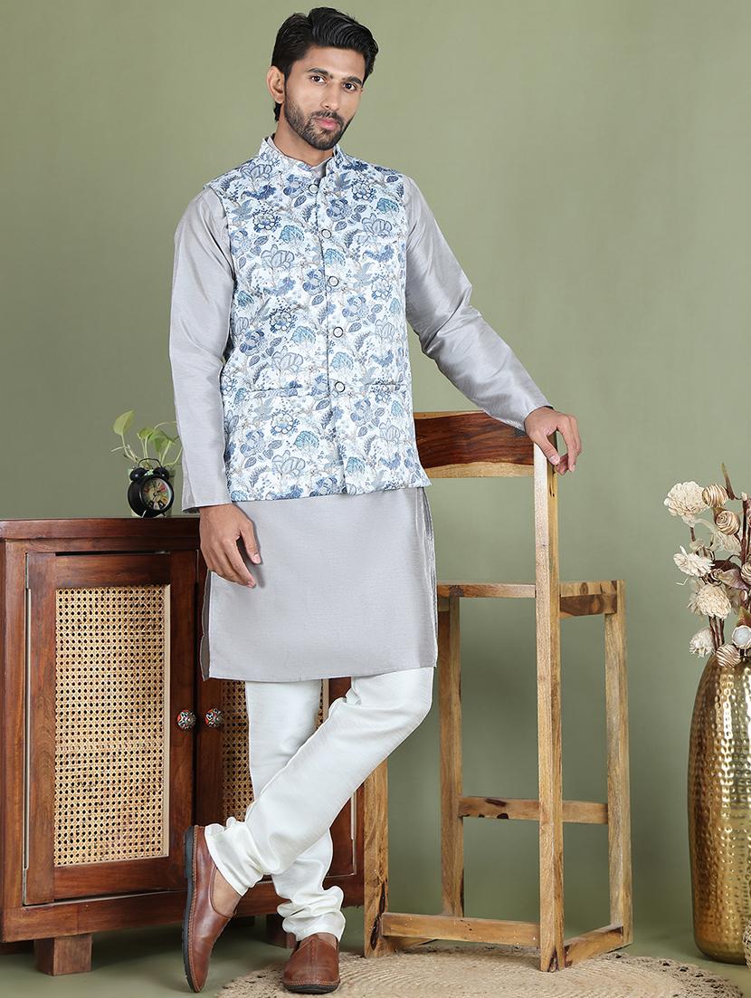 white silk blend nehru jacket - 21687905 - Standard Image - 4