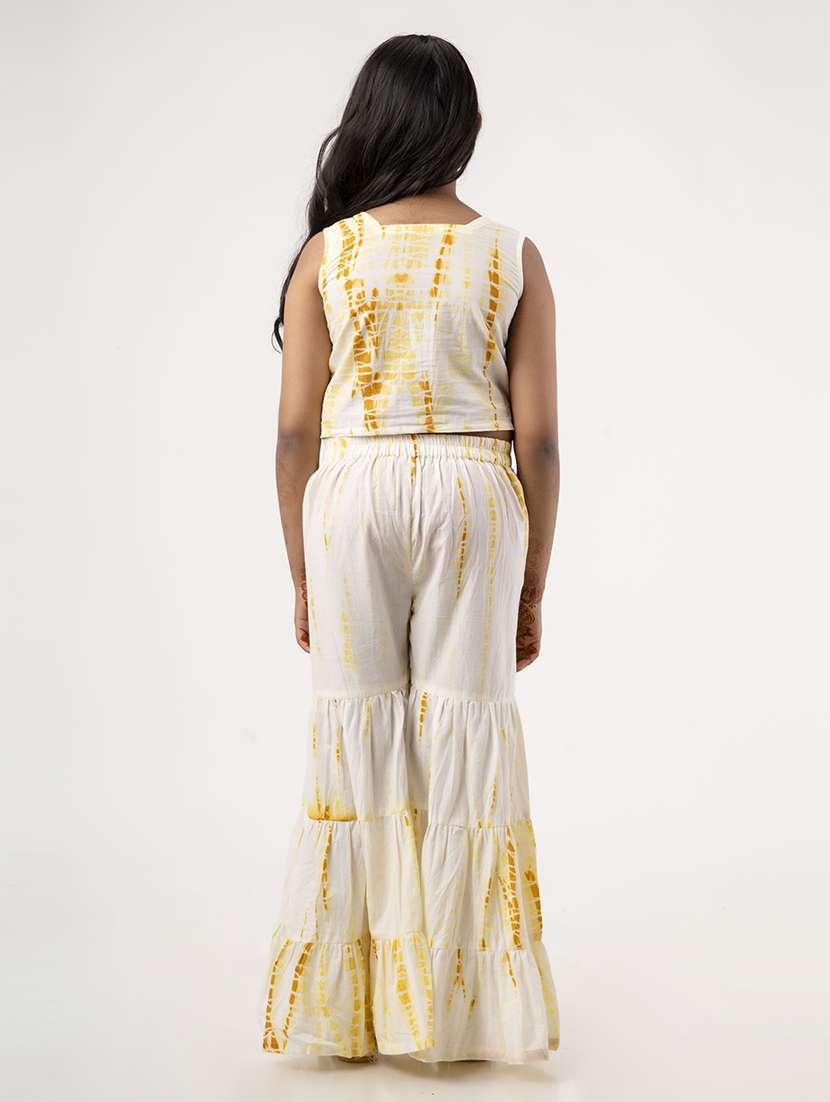 girls yellow tie & dye sleeveless top sharara set - 21687946 - Standard Image - 1