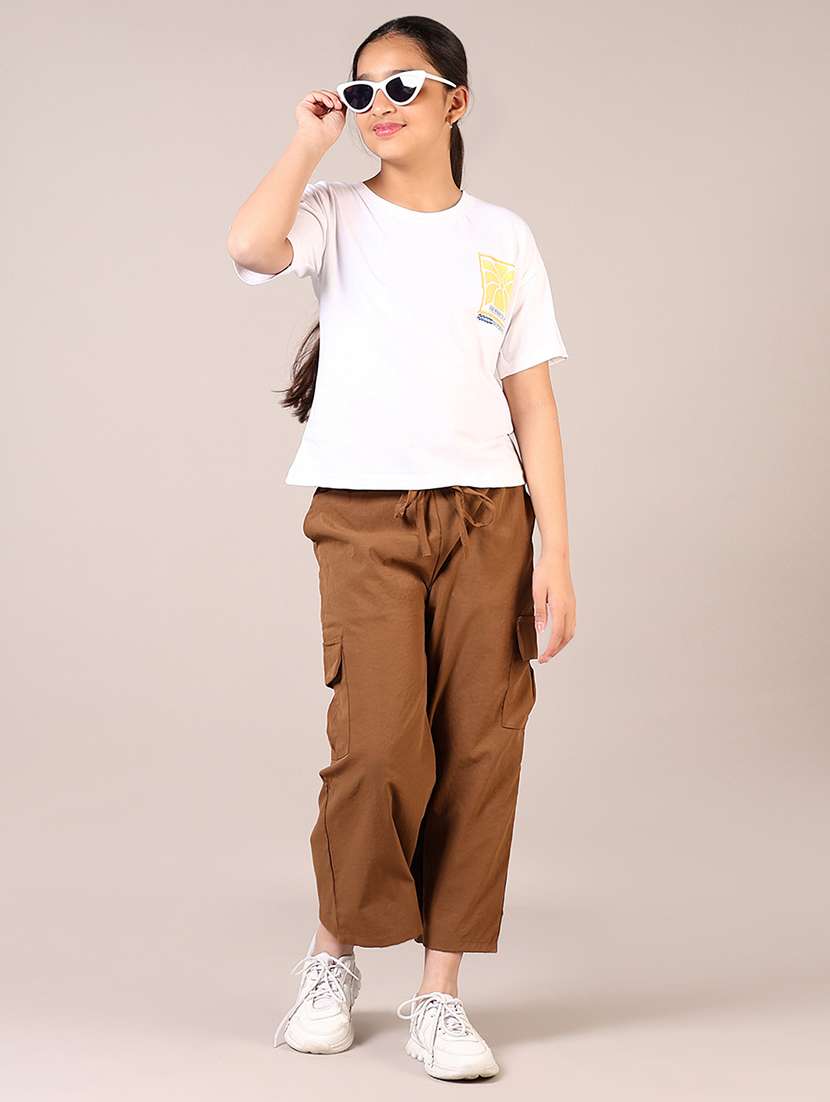 girls white printed round neck t-shirt - 21688099 -  Standard Image - 4